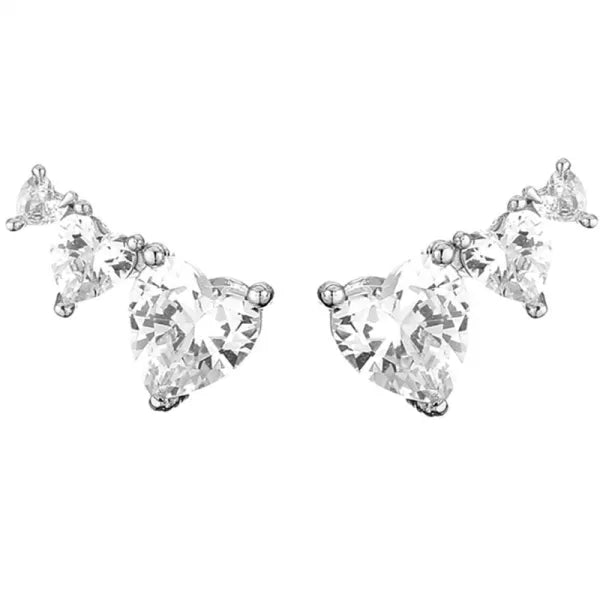 Aros trepadores plateados con corazones de circonia