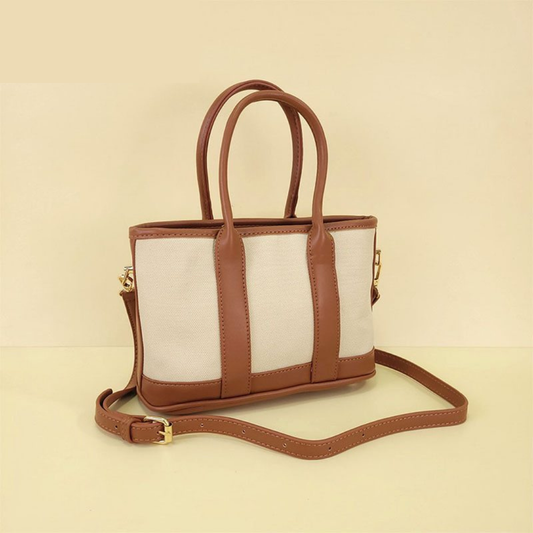 Carterita Mini Tote en Lona & Cuero PU – Estilo Compacto
