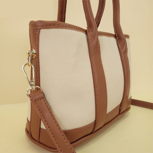 Carterita Mini Tote en Lona & Cuero PU – Estilo Compacto