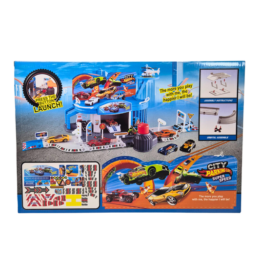 Pista Hot Wheels City Racing Parking Lot con Autos