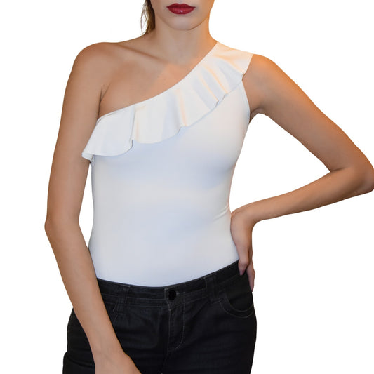 Body blanco a un hombro con volado