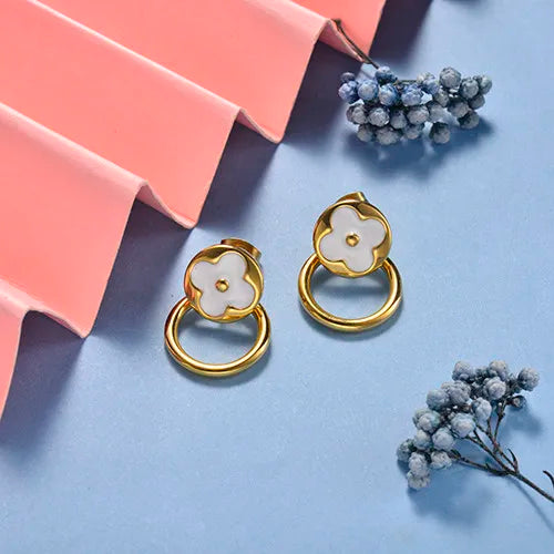 Aros Flor Esmaltada – Acero Inoxidable Dorado