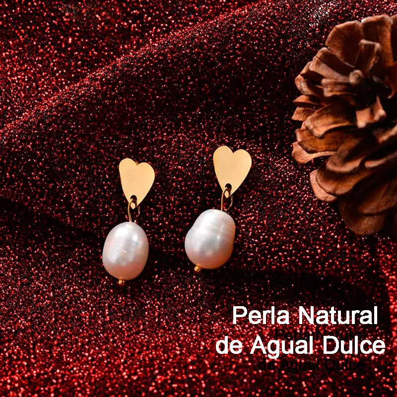 Aros Corazón con Perla Natural de Agua Dulce