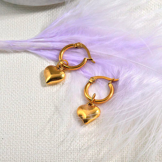 Aros Argollas con Dije de Corazón en Acero Inoxidable