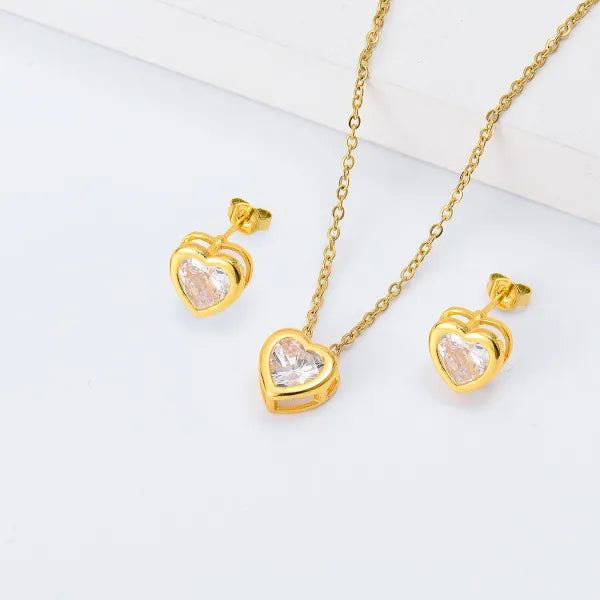 Conjunto corazón dorado con circonias