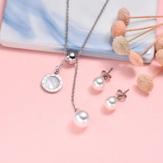 Conjunto plateado perlas & nácar